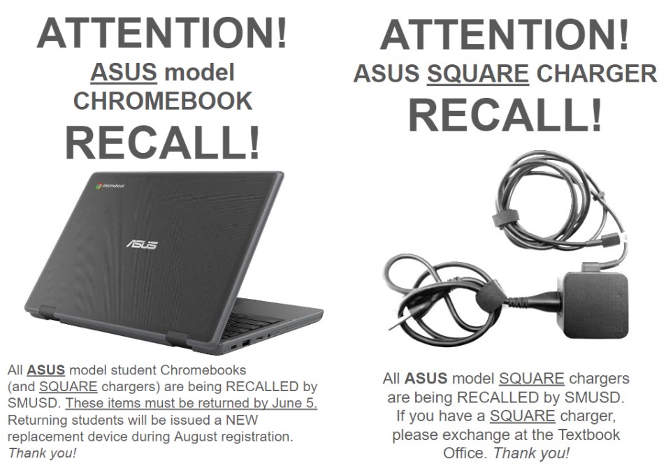 ASUS model Chromebook and charger recall
